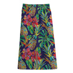 Colorful Aloha Pineapple Pattern Print Cotton Front Slit Maxi Skirt