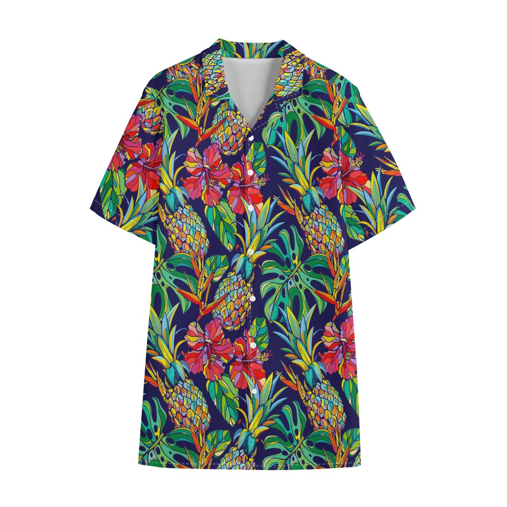 Colorful Aloha Pineapple Pattern Print Cotton Hawaiian Shirt