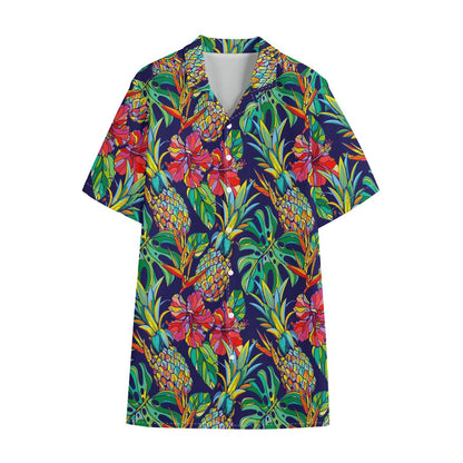 Colorful Aloha Pineapple Pattern Print Cotton Hawaiian Shirt