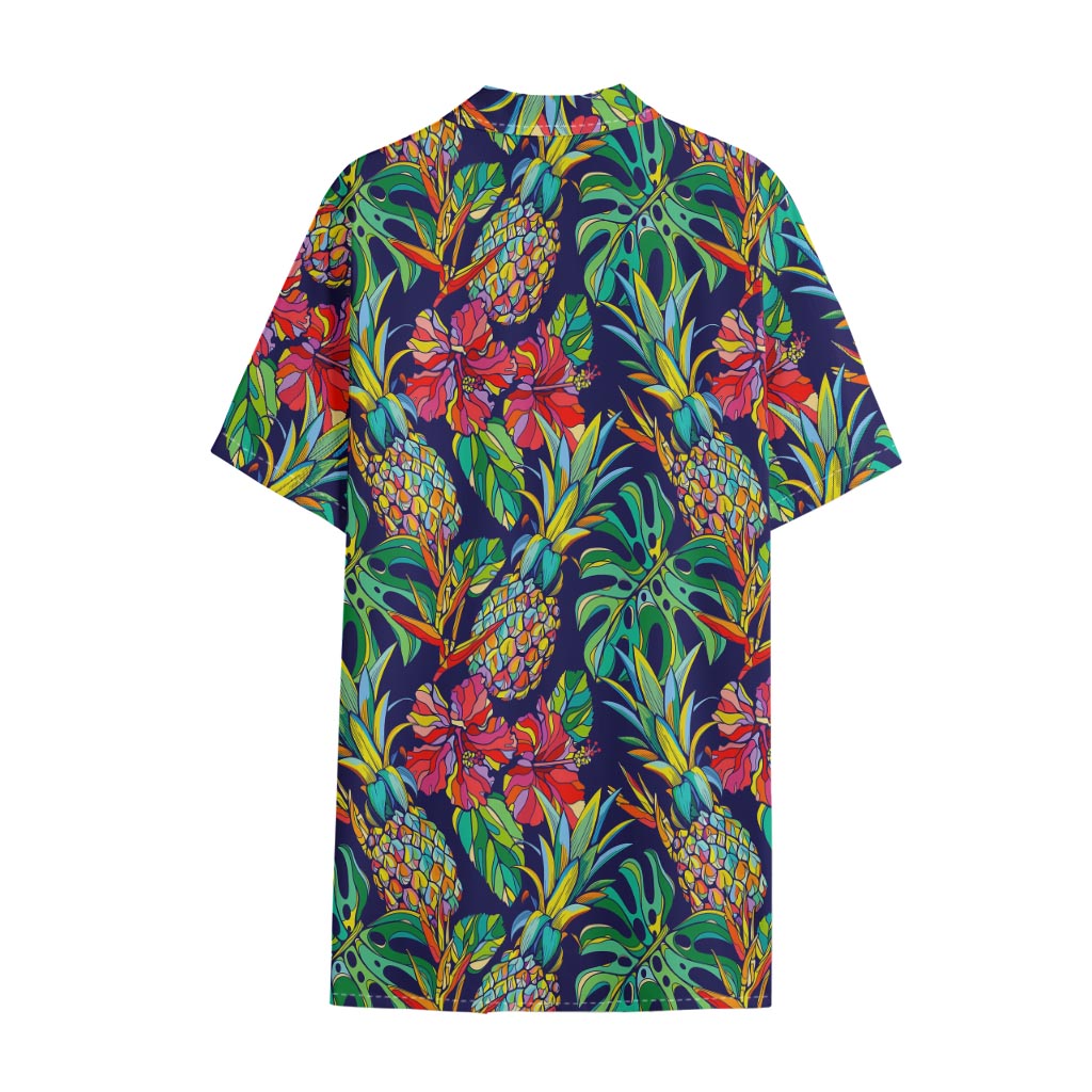Colorful Aloha Pineapple Pattern Print Cotton Hawaiian Shirt