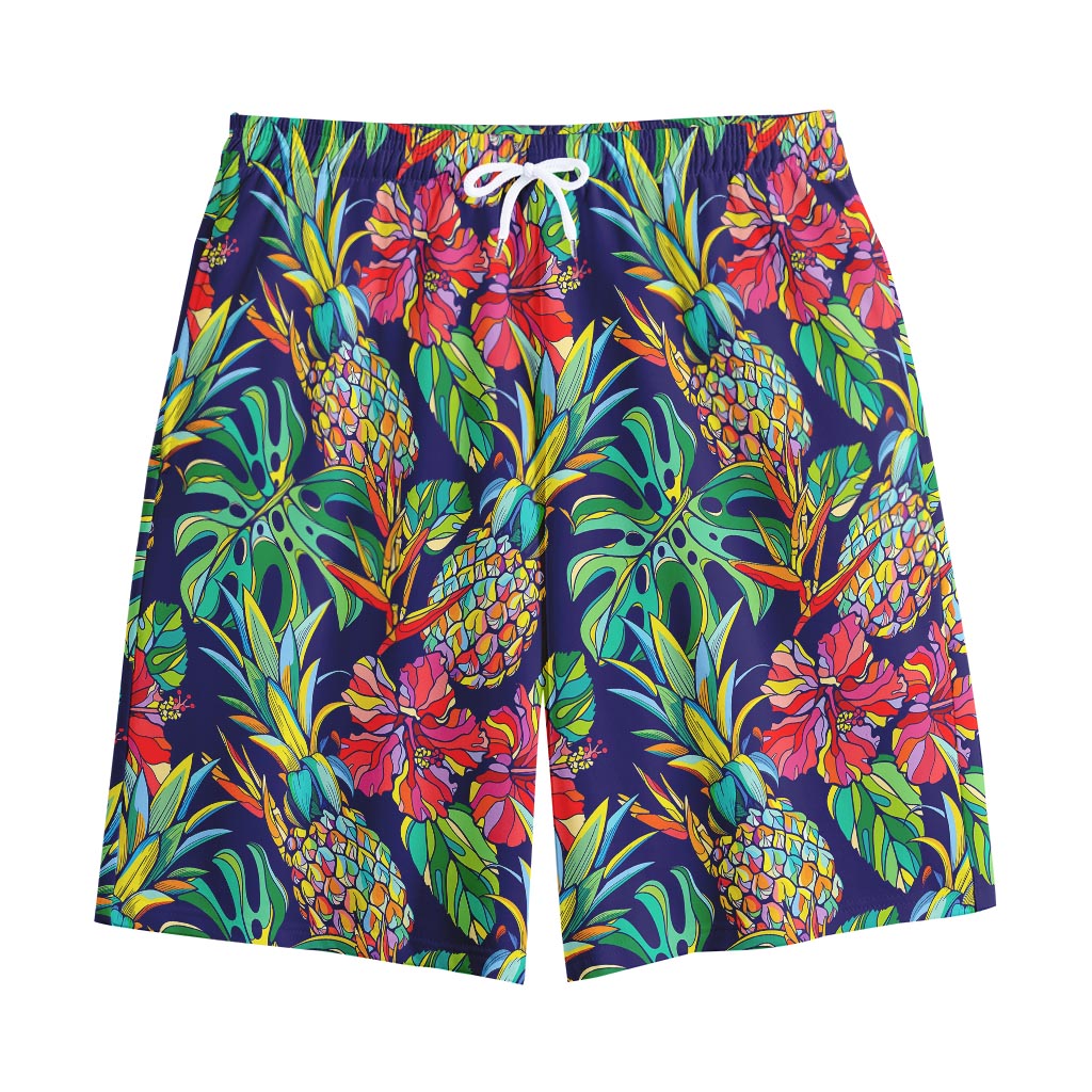 Colorful Aloha Pineapple Pattern Print Cotton Shorts