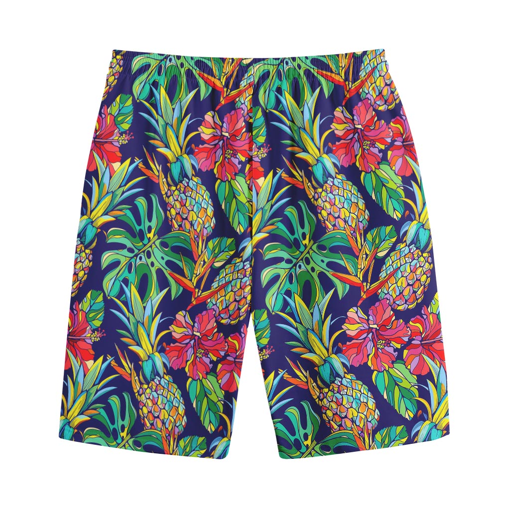 Colorful Aloha Pineapple Pattern Print Cotton Shorts