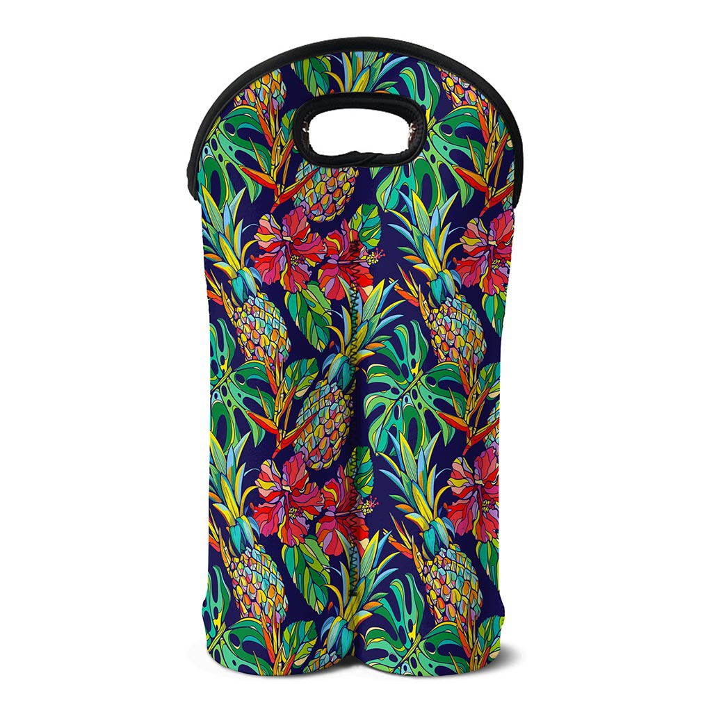 Colorful Aloha Pineapple Pattern Print Double Neoprene Wine Tote