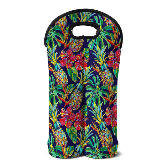Colorful Aloha Pineapple Pattern Print Double Neoprene Wine Tote