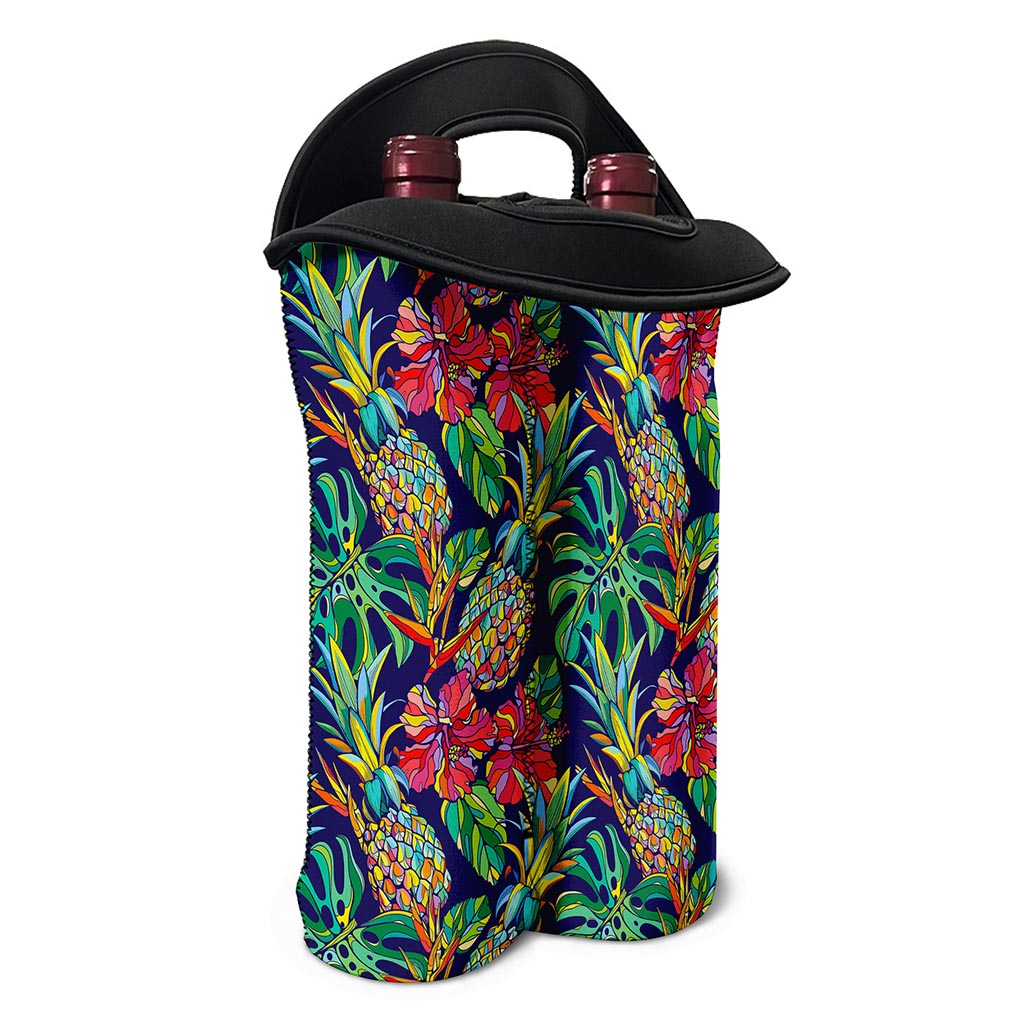 Colorful Aloha Pineapple Pattern Print Double Neoprene Wine Tote