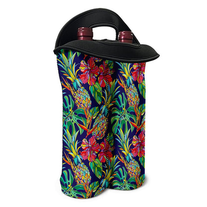 Colorful Aloha Pineapple Pattern Print Double Neoprene Wine Tote