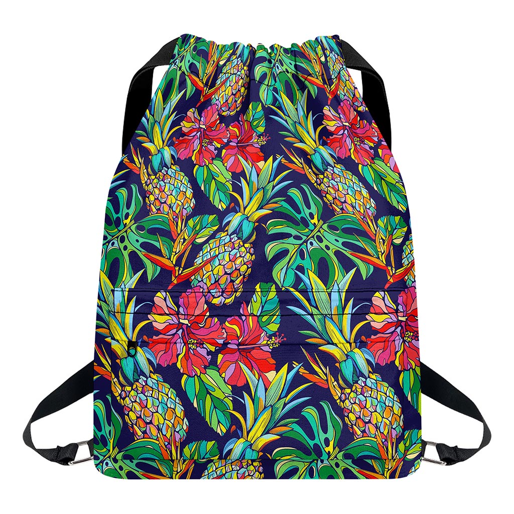 Colorful Aloha Pineapple Pattern Print Drawstring Backpack