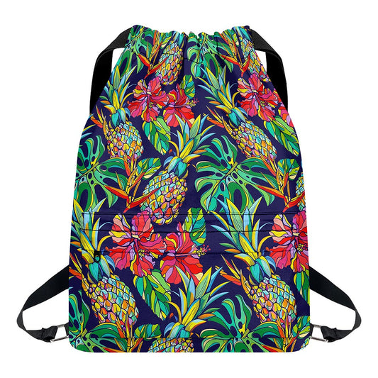 Colorful Aloha Pineapple Pattern Print Drawstring Backpack
