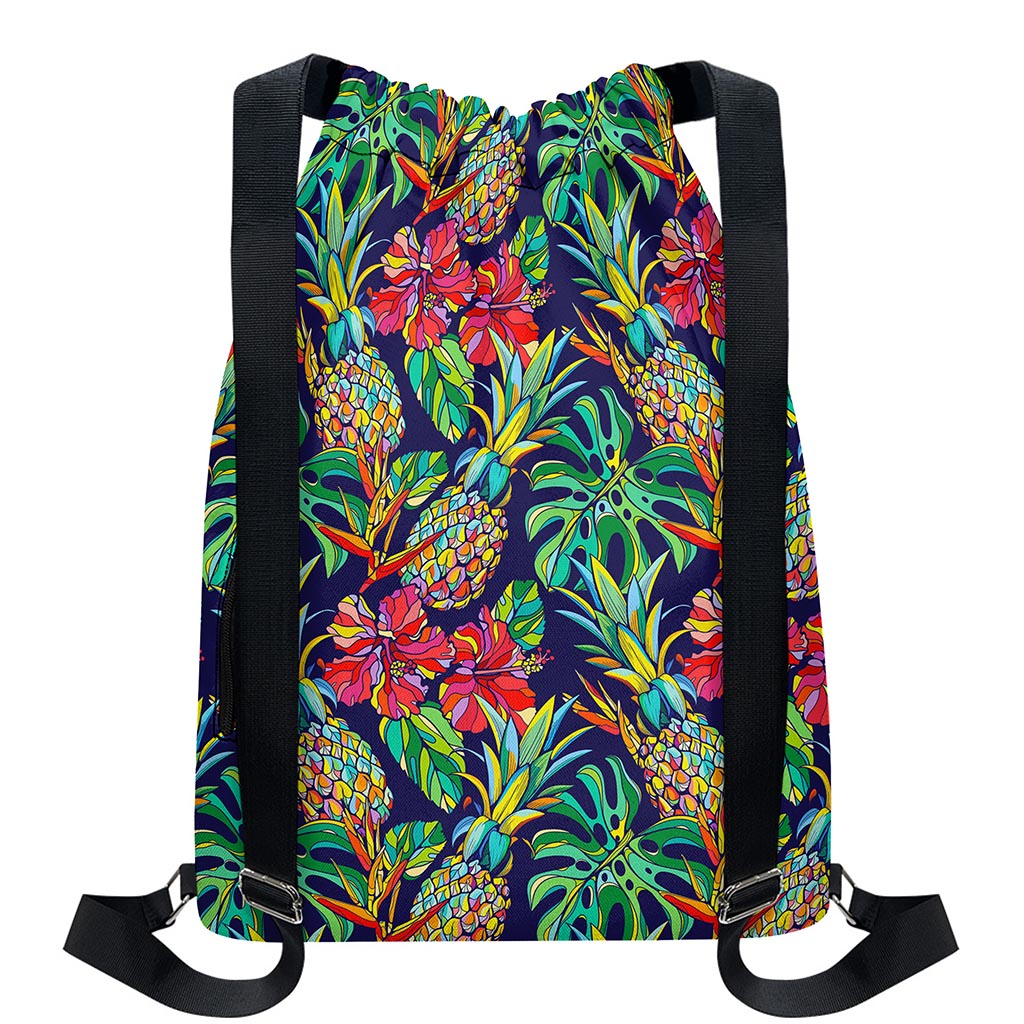 Colorful Aloha Pineapple Pattern Print Drawstring Backpack