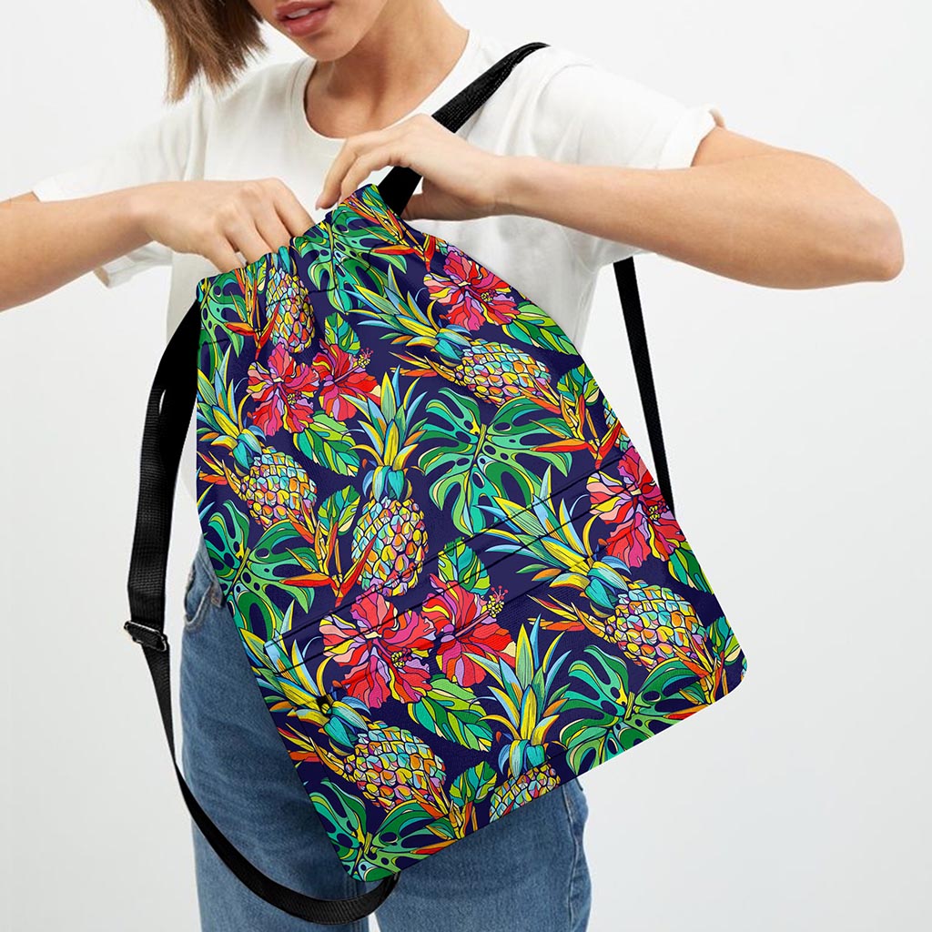 Colorful Aloha Pineapple Pattern Print Drawstring Backpack