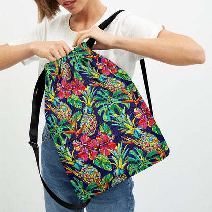 Colorful Aloha Pineapple Pattern Print Drawstring Backpack