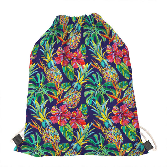 Colorful Aloha Pineapple Pattern Print Drawstring Bag