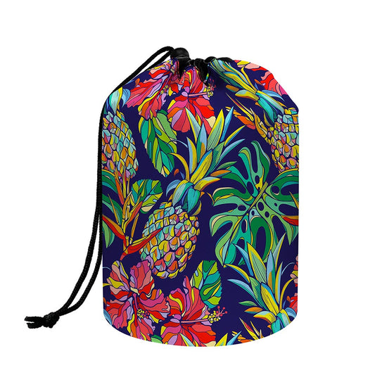 Colorful Aloha Pineapple Pattern Print Drawstring Makeup Bag