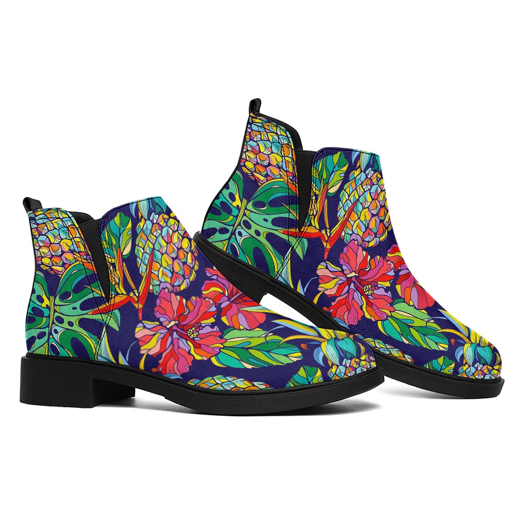 Colorful Aloha Pineapple Pattern Print Flat Ankle Boots