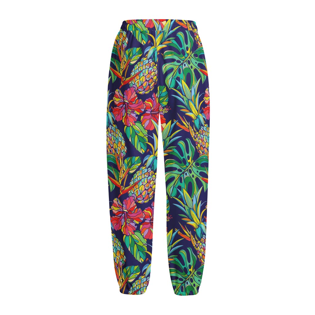 Colorful Aloha Pineapple Pattern Print Fleece Lined Knit Pants
