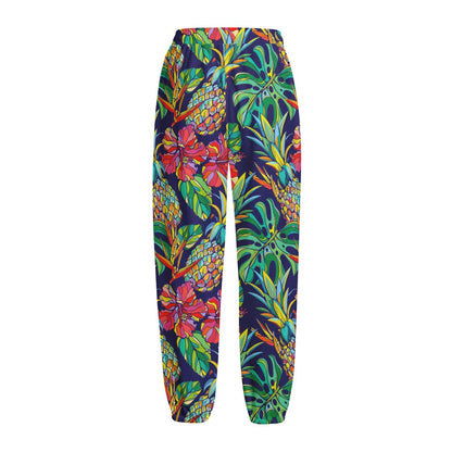 Colorful Aloha Pineapple Pattern Print Fleece Lined Knit Pants