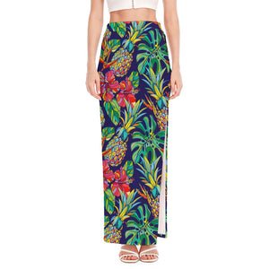 Colorful Aloha Pineapple Pattern Print High Slit Maxi Skirt