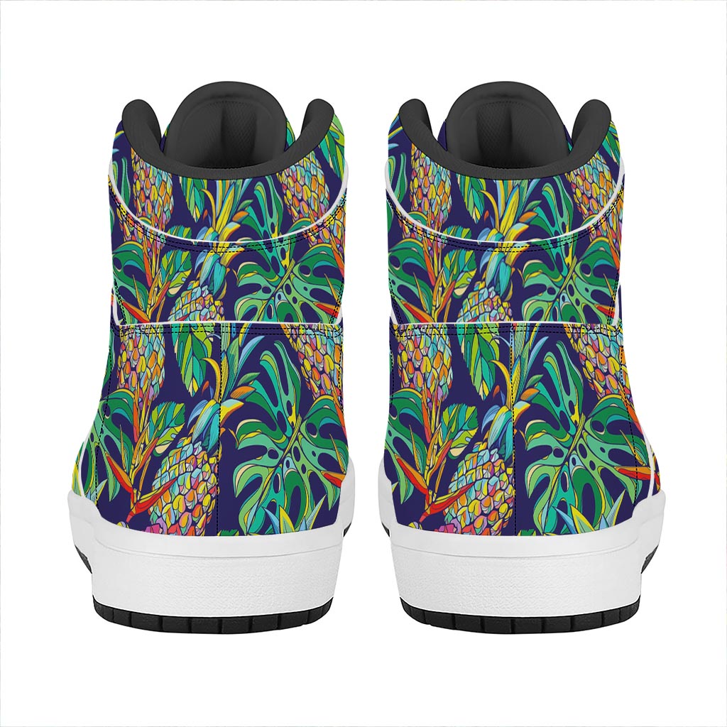 Colorful Aloha Pineapple Pattern Print High Top Leather Sneakers
