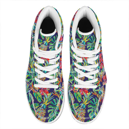 Colorful Aloha Pineapple Pattern Print High Top Leather Sneakers