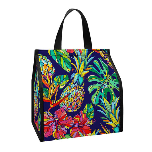 Colorful Aloha Pineapple Pattern Print Insulated Lunch Tote