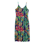 Colorful Aloha Pineapple Pattern Print Jersey Midi Cami Dress