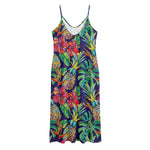 Colorful Aloha Pineapple Pattern Print Jersey Midi Cami Dress