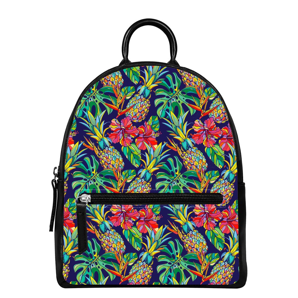 Colorful Aloha Pineapple Pattern Print Leather Backpack