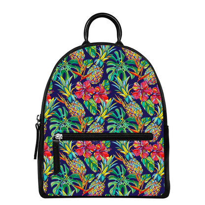 Colorful Aloha Pineapple Pattern Print Leather Backpack
