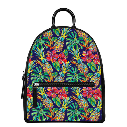 Colorful Aloha Pineapple Pattern Print Leather Backpack