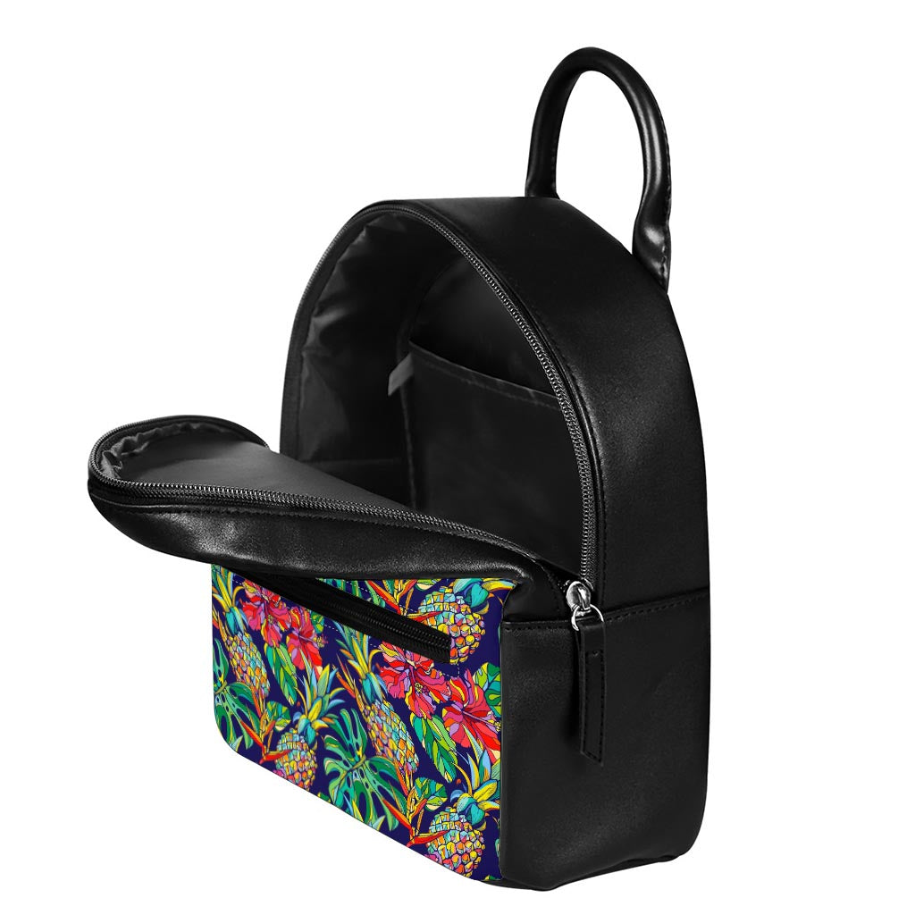 Colorful Aloha Pineapple Pattern Print Leather Backpack