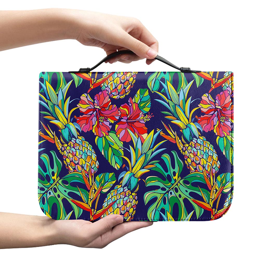 Colorful Aloha Pineapple Pattern Print Leather Bible Cover