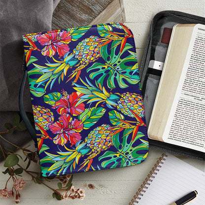 Colorful Aloha Pineapple Pattern Print Leather Bible Cover