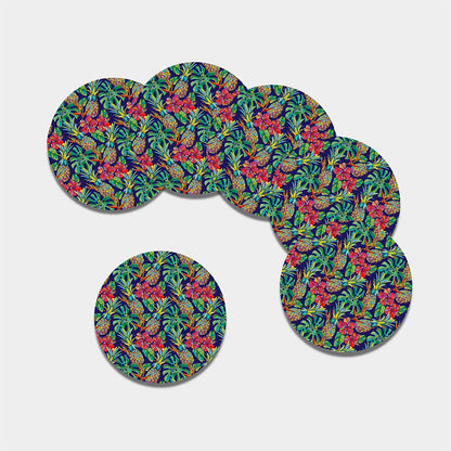 Colorful Aloha Pineapple Pattern Print Leather Coaster Set