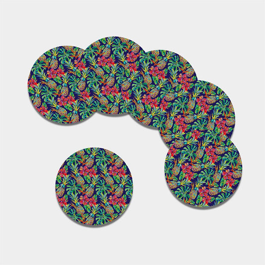Colorful Aloha Pineapple Pattern Print Leather Coaster Set