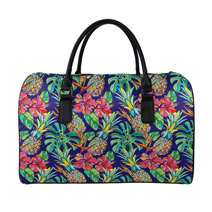 Colorful Aloha Pineapple Pattern Print Leather Duffle Bag