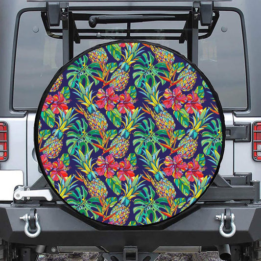Colorful Aloha Pineapple Pattern Print Leather Spare Tire Cover