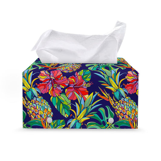 Colorful Aloha Pineapple Pattern Print Leather Tissue Box Cover