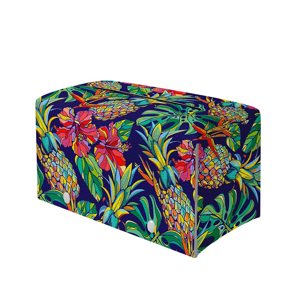 Colorful Aloha Pineapple Pattern Print Leather Tissue Box Cover