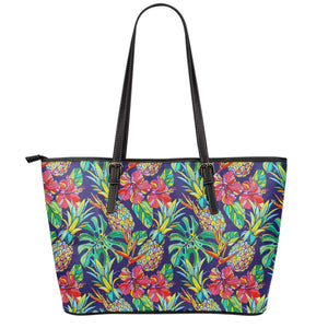 Colorful Aloha Pineapple Pattern Print Leather Tote Bag