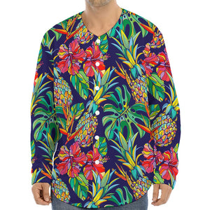 Colorful Aloha Pineapple Pattern Print Long Sleeve Baseball Jersey