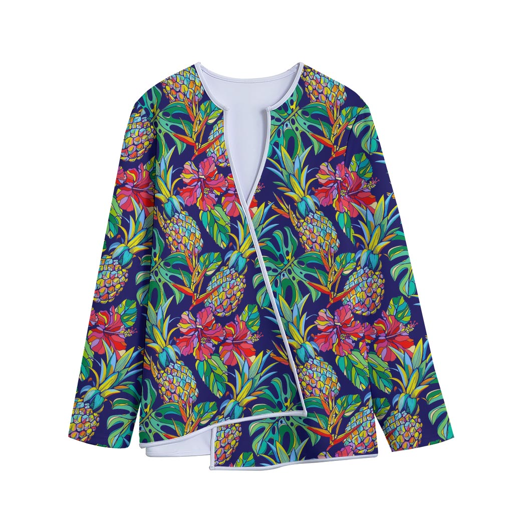 Colorful Aloha Pineapple Pattern Print Long Sleeve Short Coat