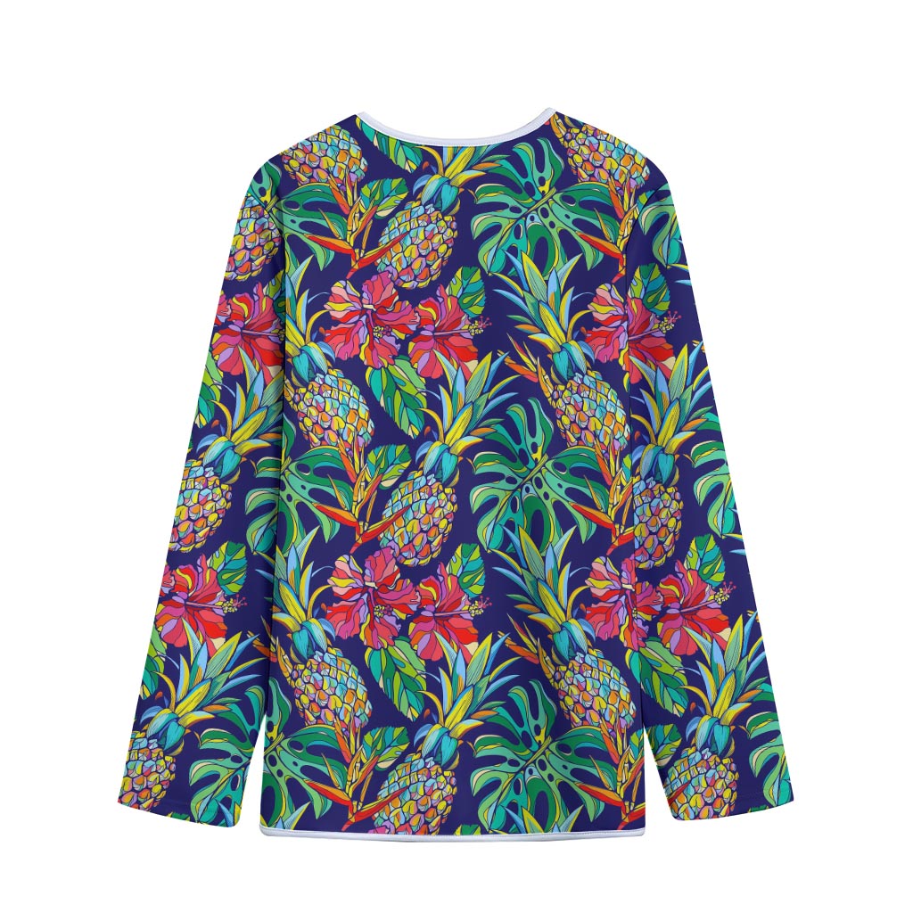 Colorful Aloha Pineapple Pattern Print Long Sleeve Short Coat