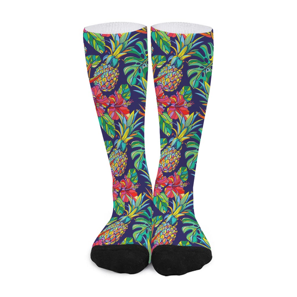 Colorful Aloha Pineapple Pattern Print Long Socks