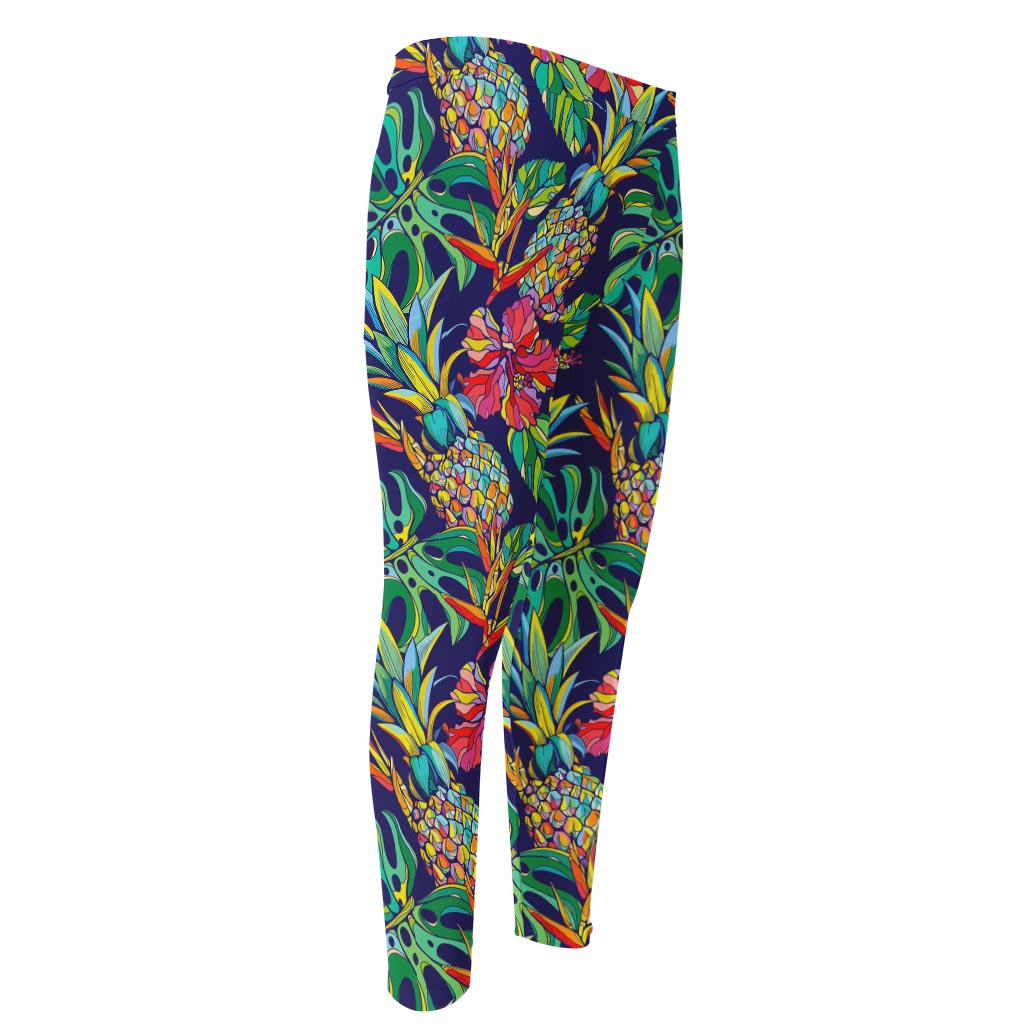 Colorful Aloha Pineapple Pattern Print Men's Compression Pants