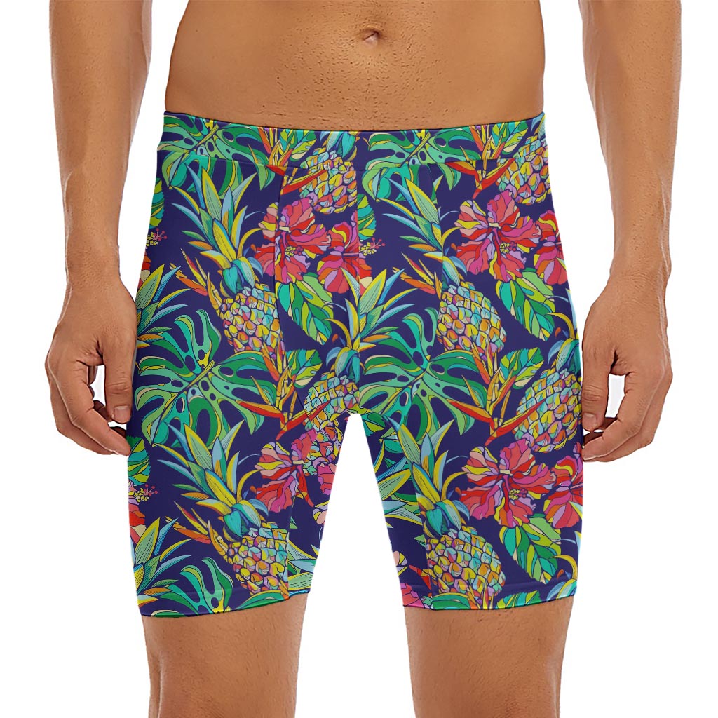 Colorful Aloha Pineapple Pattern Print Men's Long Boxer Briefs