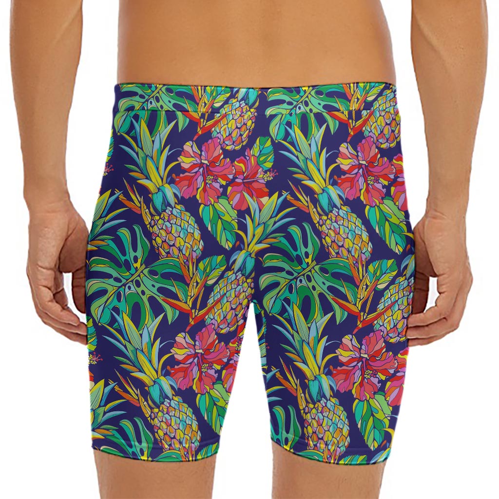 Colorful Aloha Pineapple Pattern Print Men's Long Boxer Briefs