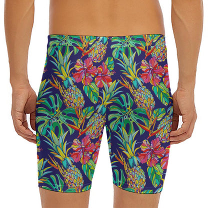 Colorful Aloha Pineapple Pattern Print Men's Long Boxer Briefs