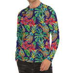 Colorful Aloha Pineapple Pattern Print Men's Long Sleeve Rash Guard