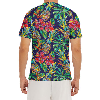 Colorful Aloha Pineapple Pattern Print Men's Short Sleeve Rash Guard