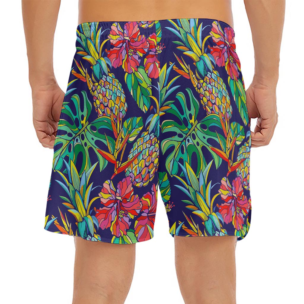Colorful Aloha Pineapple Pattern Print Men's Split Running Shorts